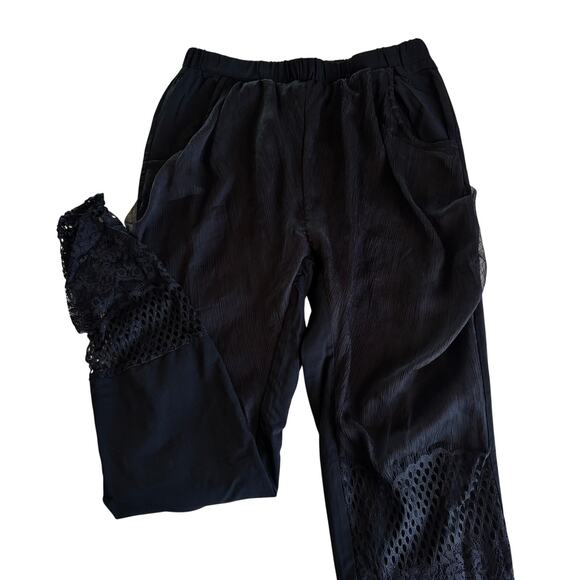 Pretty Angel Pants - Pretty Angel Black Linen Blend Pull On Tapered Pants Womens Large Artsy Eclectic